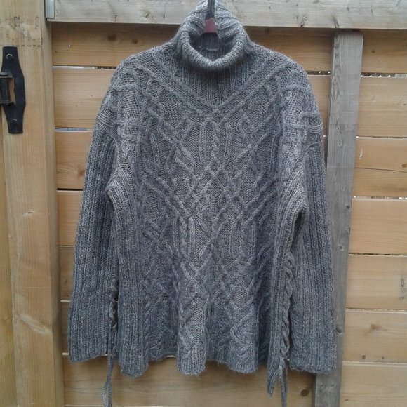 The grey sweater trend !  Unique! 100% virgin wool cable knit sweater - Picture 1 of 7